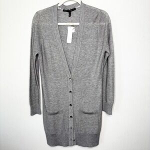 White House Black Market Gray Wool Blend Longline Cardigan Sweater Small NWT